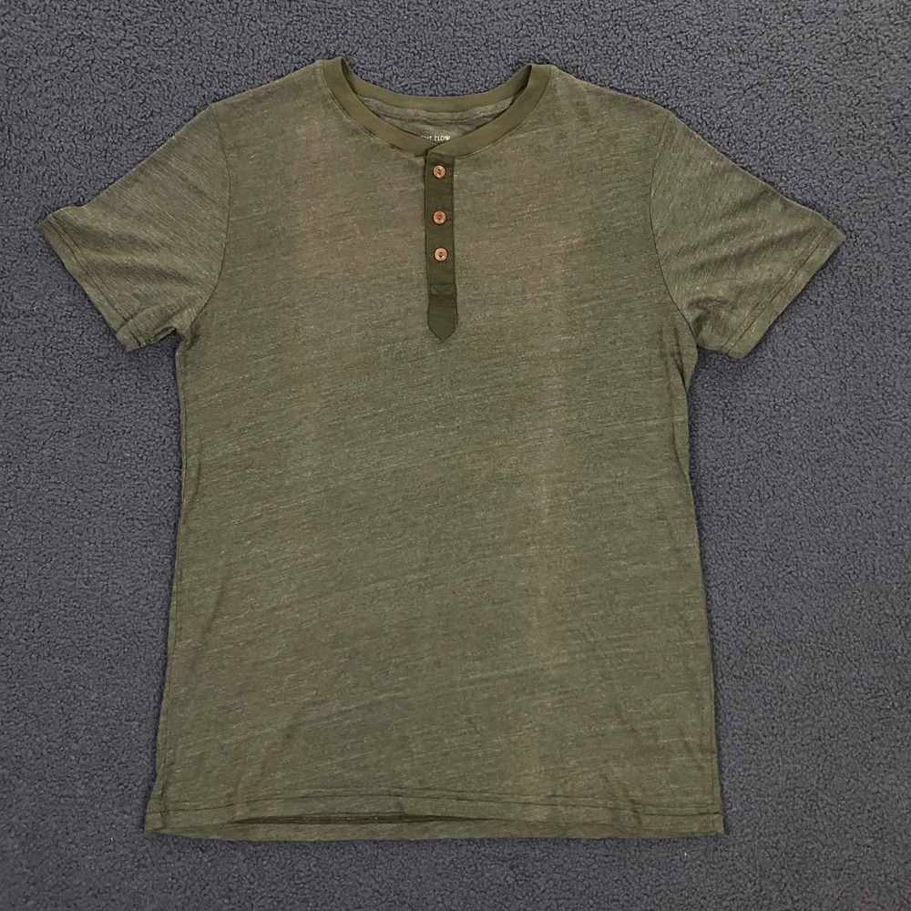 Prospective Flow Henley T-Shirt Mens Medium Olive Green Cotton Short Sleeve